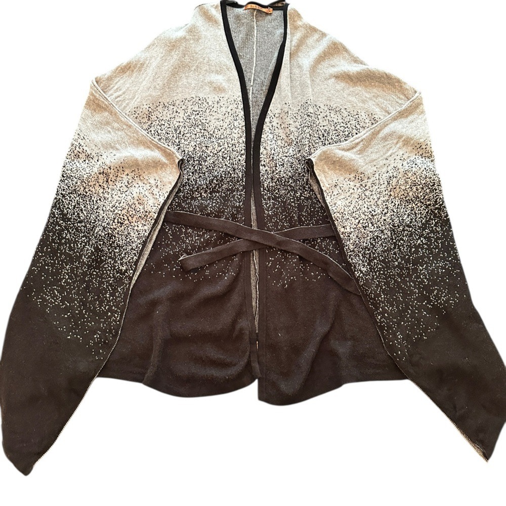 Belldini Cape Jacket Women Large Black‎ Cream Ombre Gradient Tie Waist Good